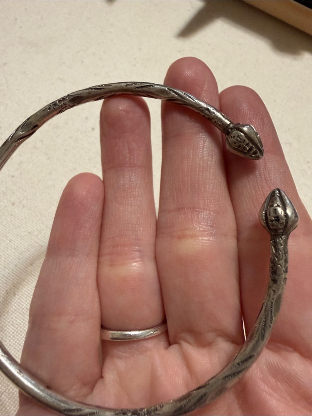 Sterling Silver Native Not Marked Snake-Head Cuff Bracelet - Picture 9 of 14